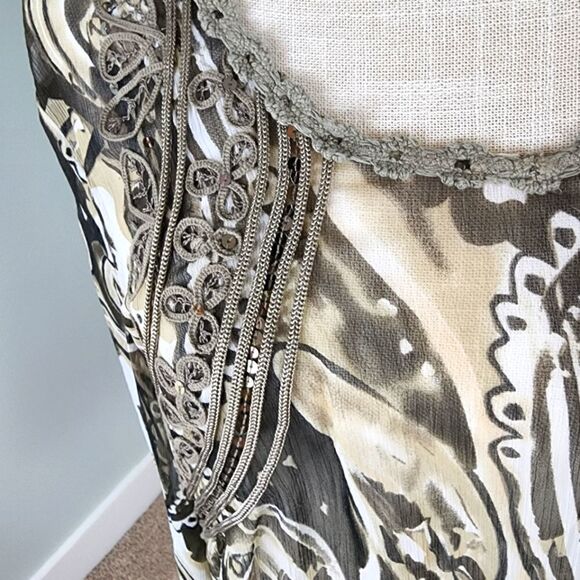 Tribal Women’s Sheer Black Green Ruffled Neckline Blouse Top Long Sleeve Size 14 - Picture 4 of 9